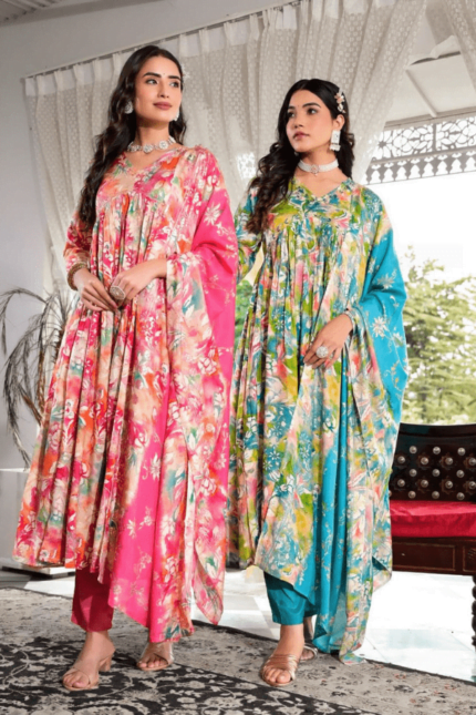 GREEN COLOR PURE PREMIUM MASLEEN SALWAR SUIT -SK0079